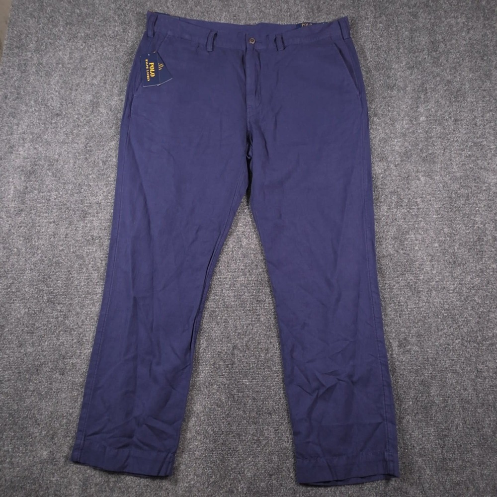 NWT Polo Ralph Lauren Chino Pants Mens 38x30 Navy Linen Blend Straight Fit